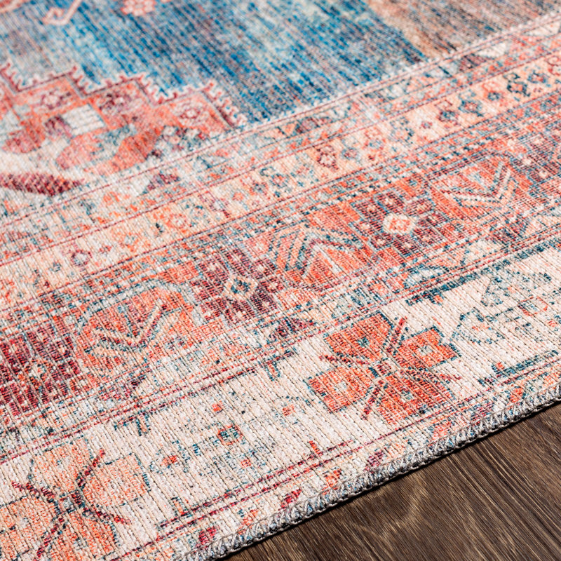 Langley Street Bria Machine Washable Oriental Blue/Dusty Coral Area Rug